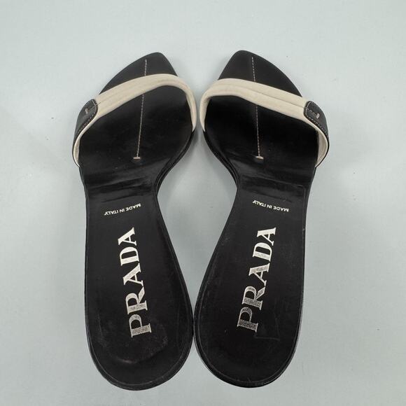 PRADA Kitten Heel Slip on Mules Black White Made in Italy Womens 7.5 - 38 EU - Picture 4 of 8